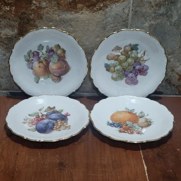 Schumann Arzberg Germany Fruit Nuts Salad Dessert Plate Set of 4 Gold Scalloped - Picture 11 of 13